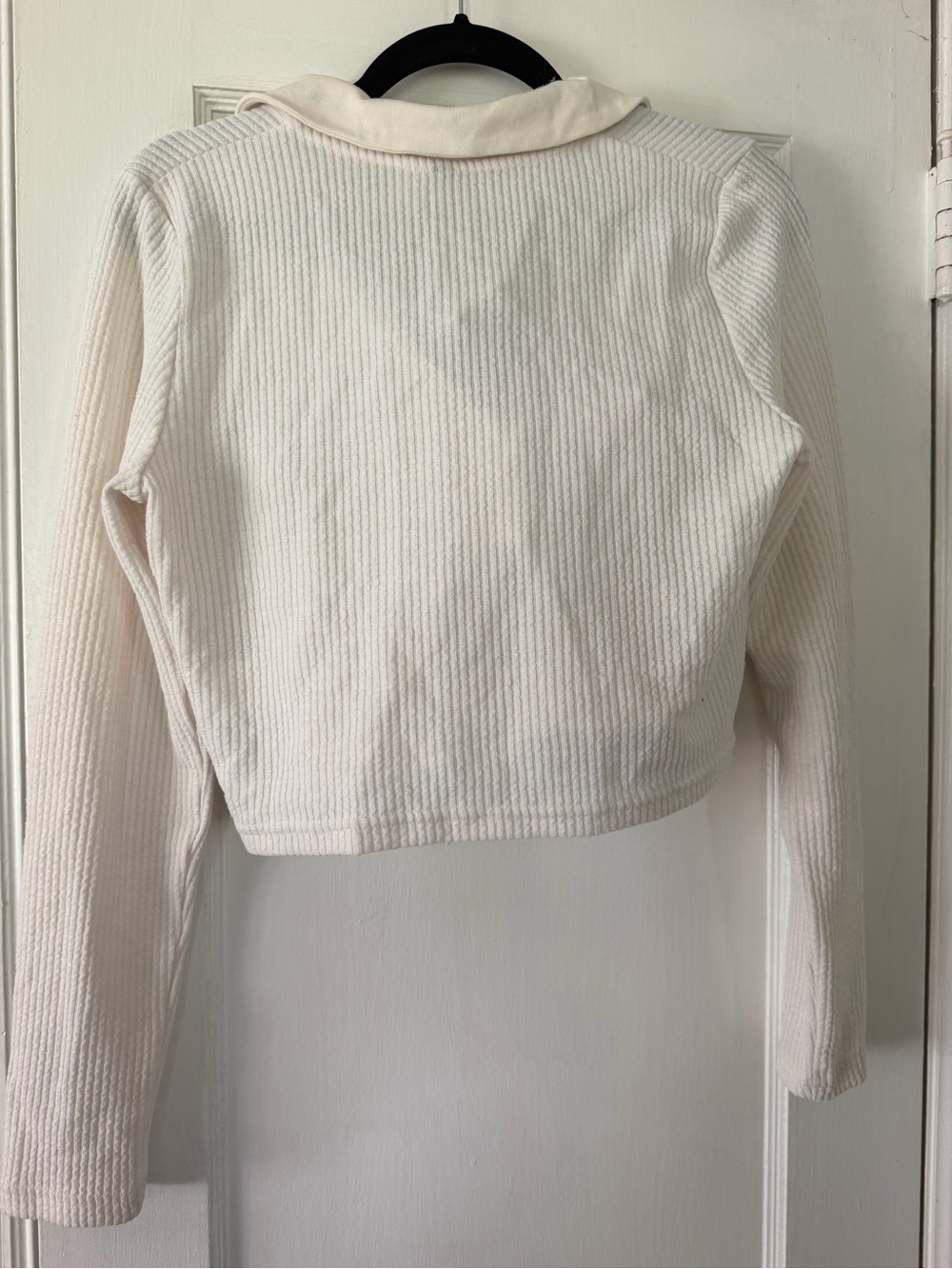 H&M Ribbed Cropped Polo Top - Cream - Picture 3 of 3